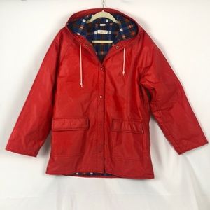Talbot Hooded Red Raincoat, Flannel Lining, Women’s Sz L, EUC